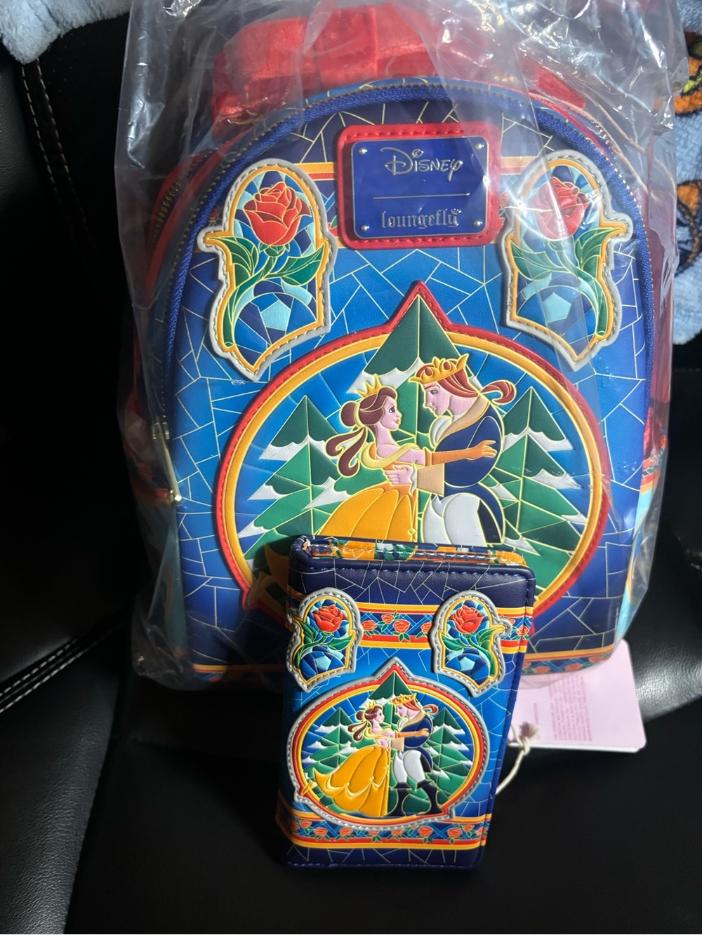 Loungefly Blue Beauty and the Beast Stained Glass Mini Backpack & Wallet Set
